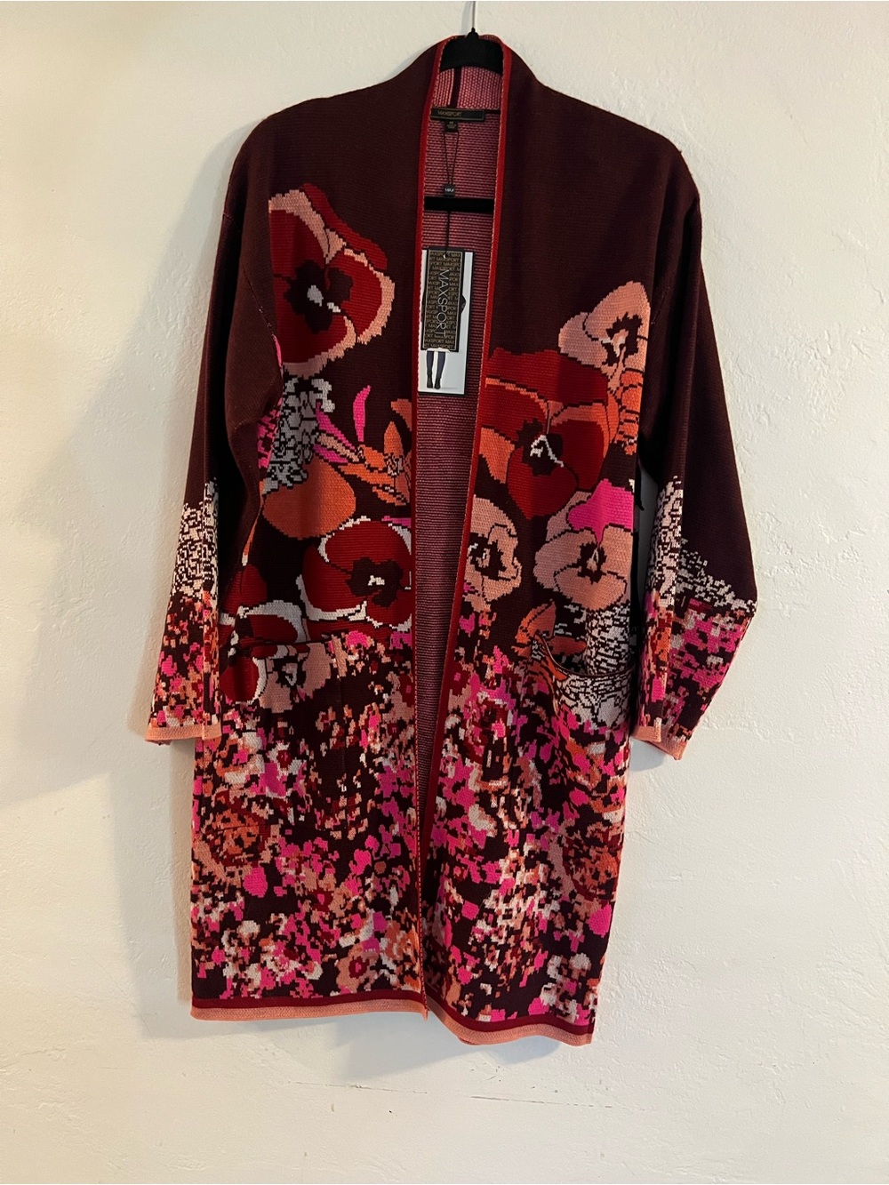 Maxsport LA Floral Open Cardigan - Burgundy, Red & Pink
